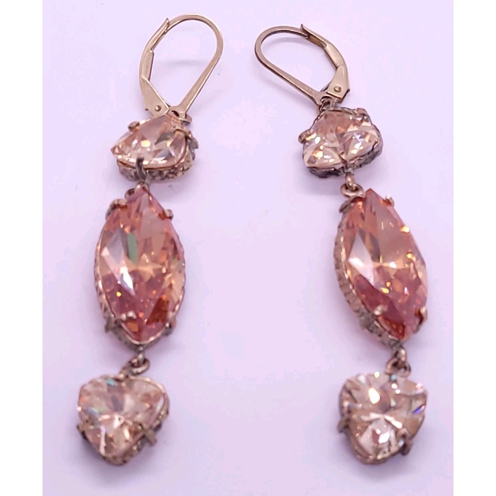 Vintage 1/20 14K Gold Filled Champagne Peach Rhinestone Drop Earrings